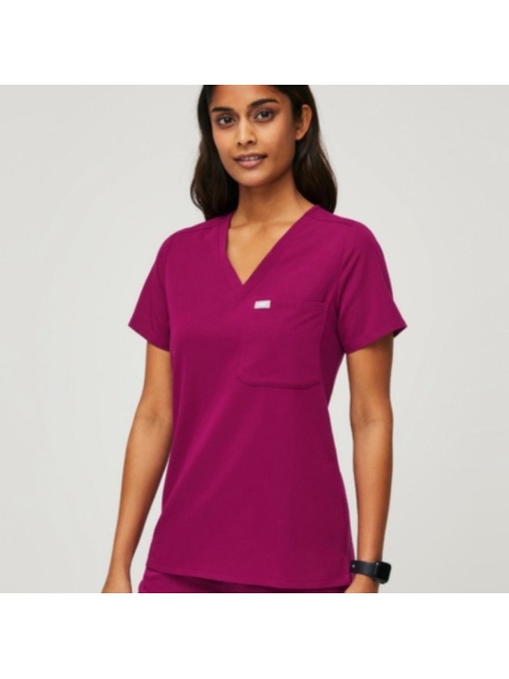 FIGS Catarina V-Neck Scrub Top Dark Magenta Medium EUC
